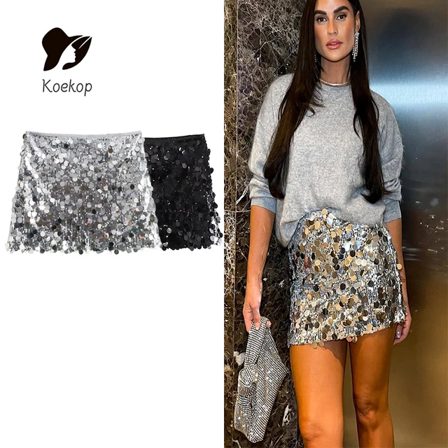 Koekop Fashion letnia spódnica damska Streetwear brokatowa krótka spódniczka cekinowa Mini spódniczka damska luksusowe spódnice z wysokim stanem dla kobiety