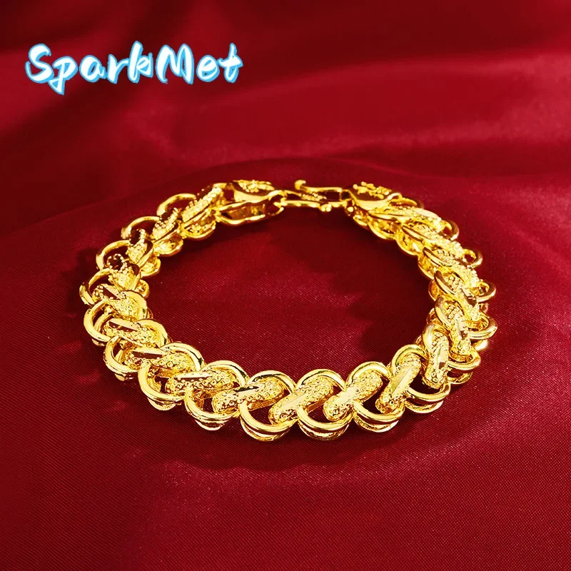 

SparkmetGold store new AU999 real gold bracelet domineering men's wrist chain 24K real gold boss chain fashion jewelryAU750