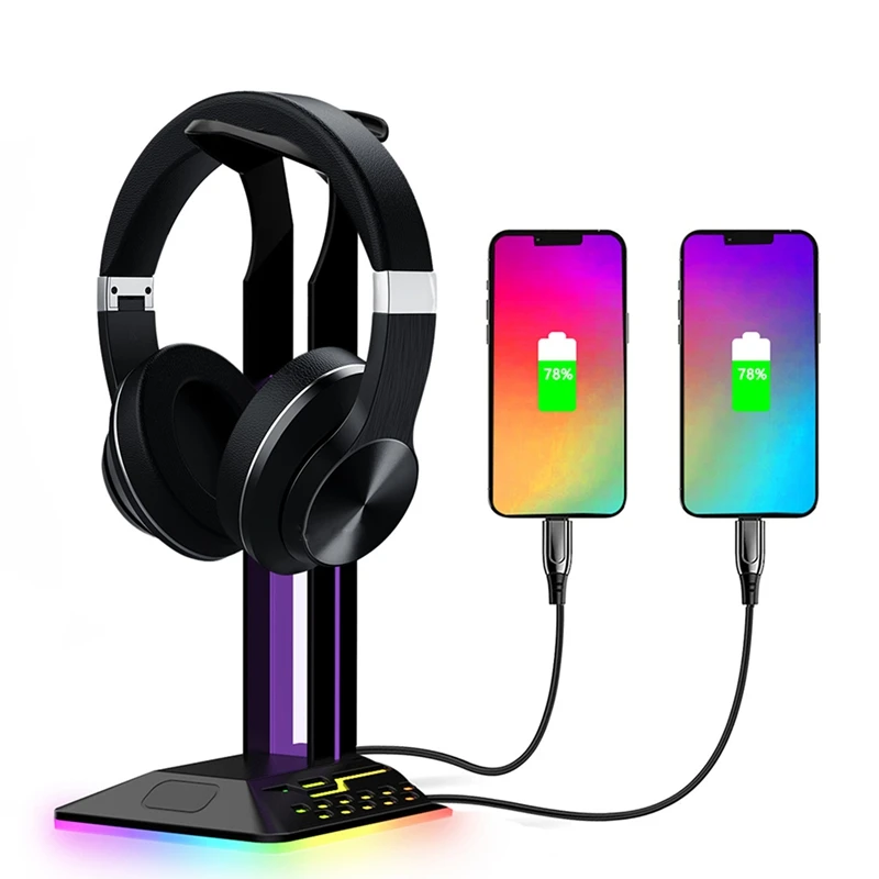 Подставка для наушников игровая с 2 USB-портами, 7 цветов