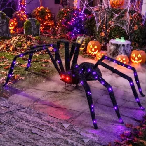 Halloween Decorations Outdoor Giant Spider Light Up Spider 4.3Ft Lighted Large Spider with 6 Modes and 100 LED Purple Lights
