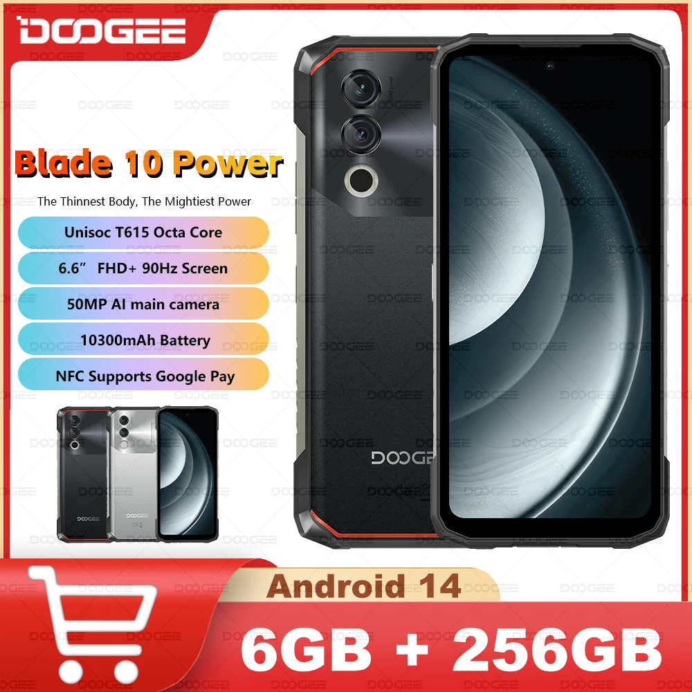 Global Version DOOGEE Blade10 Power Rugged Phone 10300mAh 6GB+256GB 6.6'' HD+ 90Hz IPS Screen 50MP AI Main Camera Android 14