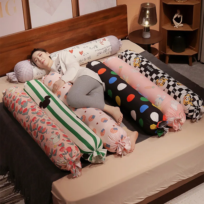 60/120/150/180cm Cartoon Print Cylindrical Long Pillow Removable Washable Soft Neck Lumbar Support Cushion for Sofa Home Decor