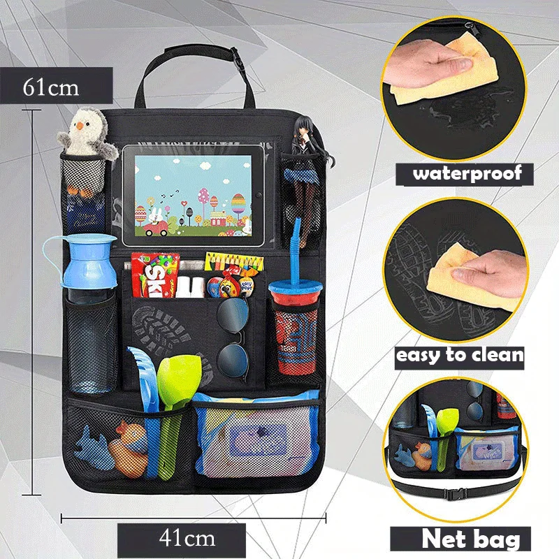 1pc Car Seat Back Organizer Multi-Pocket Storage Bag Box Pockets with Touch Screen Tablet Holder Protector for Kids Children