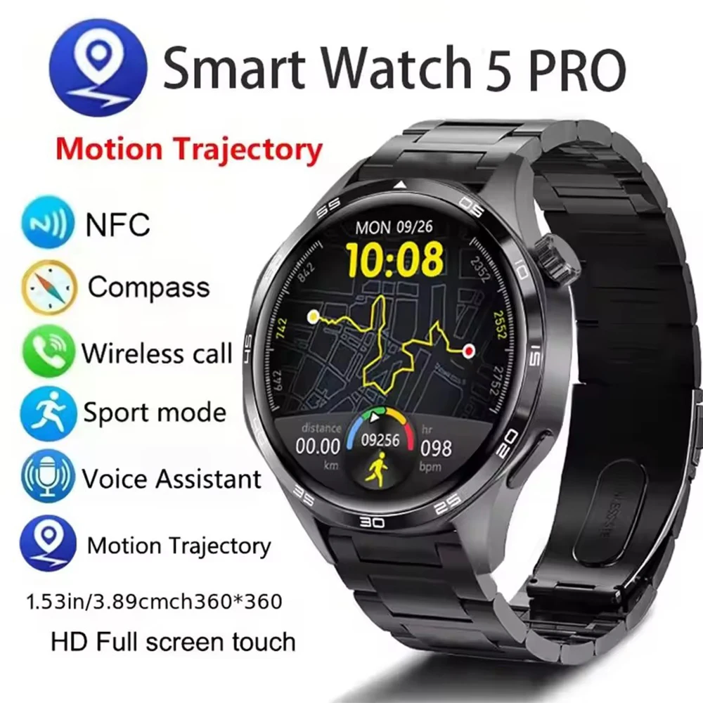 

Смарт-часы Watch 5 PRO, мужские часы 5, AMOLED HD-экран, Bluetooth-вызов, GPS-трекеры, NFC, пульсометр, компас, умные часы 2024, новинка