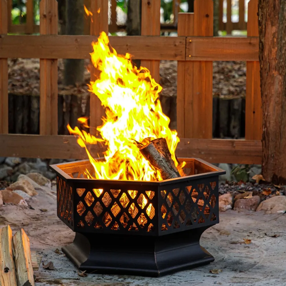 33 Inch Outdoor Fire Pit, Hexagon Shaped