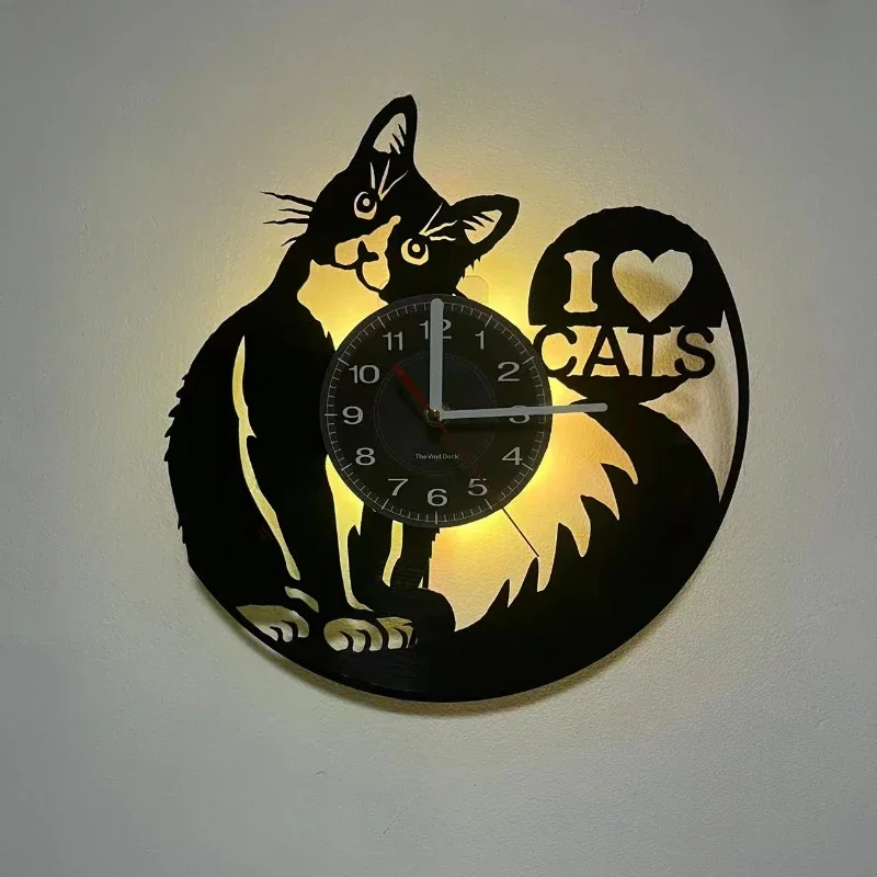 I Love Cats Cute Kitty Rescue Wall Art Silent Clock Lovely Pet Adoption Kittens Home Decor Cat Shop Vinyl Record Hanging Watch