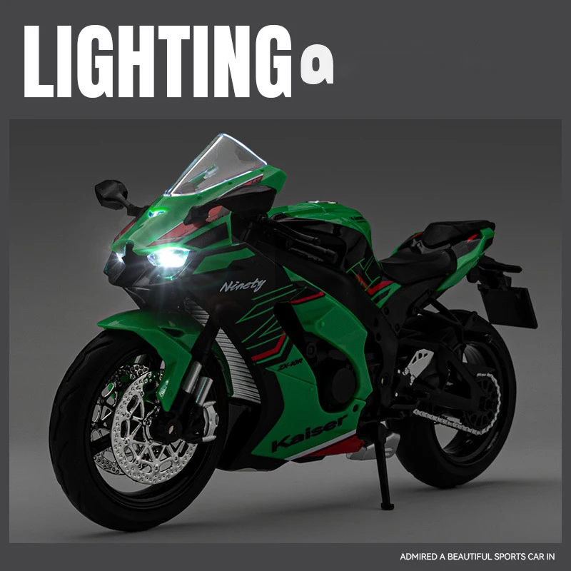 1:12 Kawasaki Ninja ZX10R Alloy Die Cast Motorcycle Model Toy Vehicle Collection Sound and Light Off Road Autocycle Toys Car