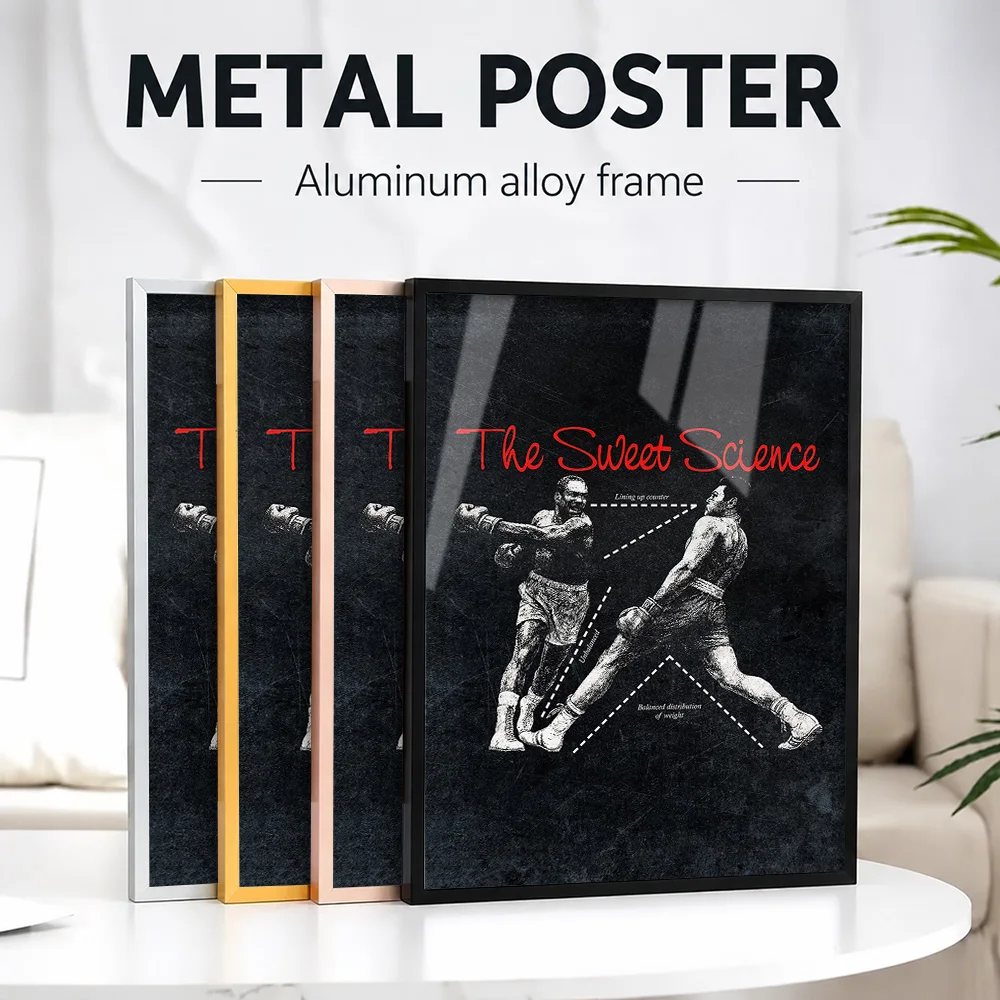 “The Sweet Science” Minimalist Boxing Framed Metal Print Personalized Photo Modern Combat Style Wall Art For Gym Champion Gift