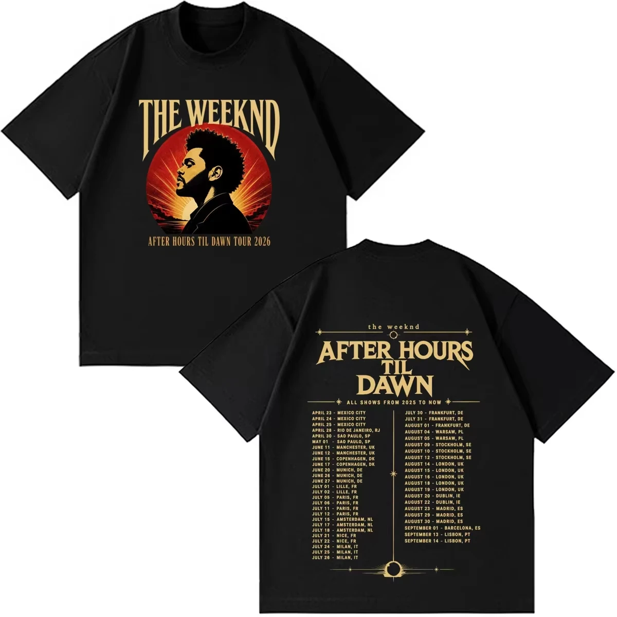 Hot Selling Unisex Loose Cotton Harajuku Hip Hop Punk T-Shirt, The Weeknd After Hours Til Dawn 2026 Tour Concert Graphic Print