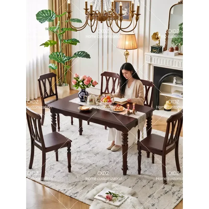 American Style All Solid Wood Dining Table and Chair Set Simple Rectangular Old Log Design for Small Apartment Household Use