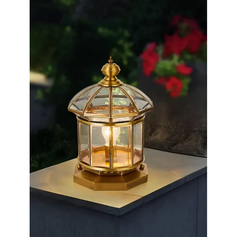 Outdoor Post Lantern Black Metal Glass Vintage Pillar Lamp for Garden Driveway