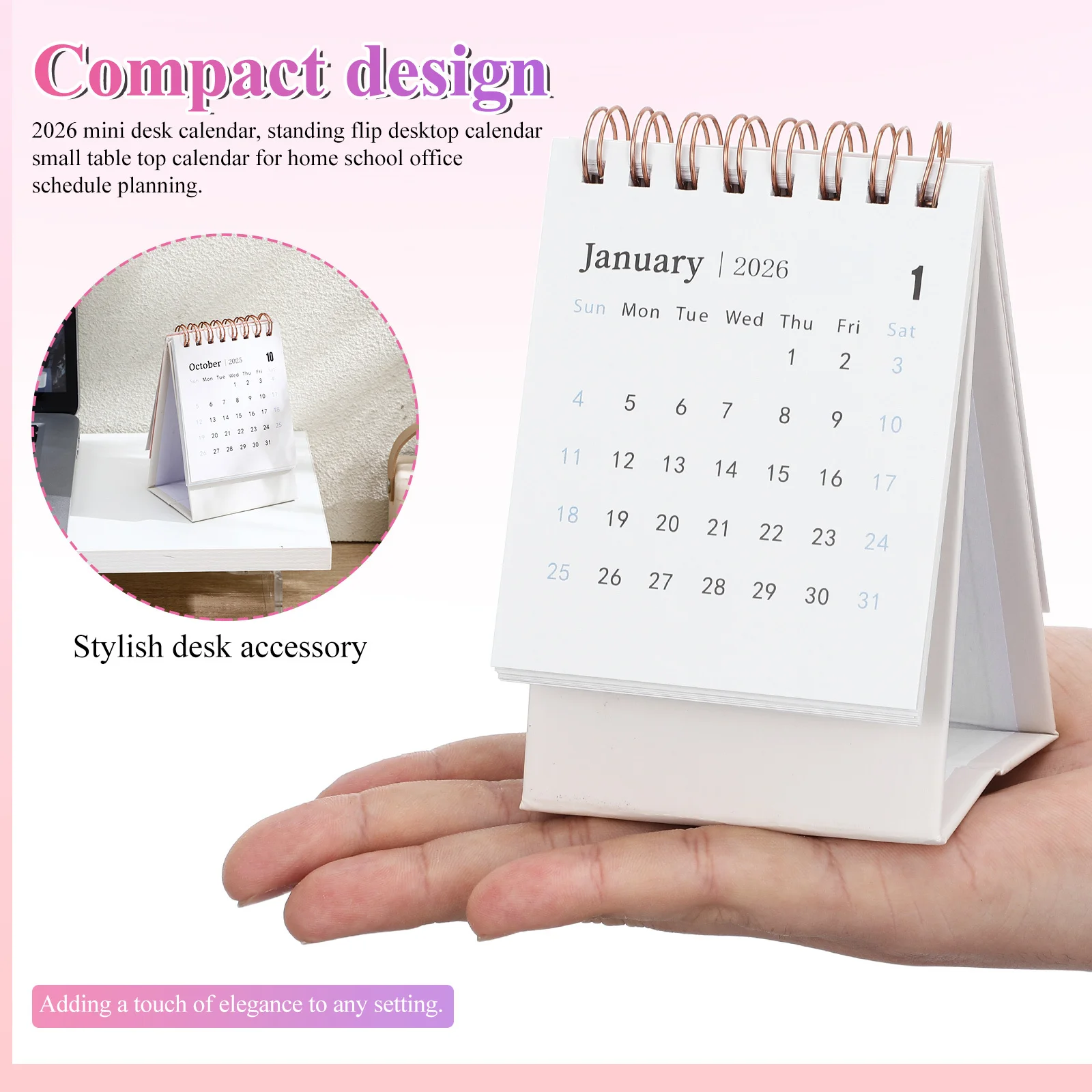 Piccolo calendario da tavolo 2026 in piedi con design a fogli mobili, pianificatore mensile per ufficio, casa, camera da letto, efficiente strumento di gestione del tempo minimalista