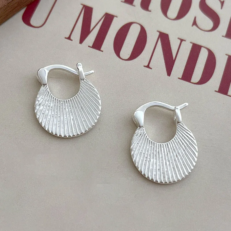 925 فضة الهندسة جولة هوب أقراط امرأة الأقراط الفاخرة عالية الجودة المشاركة الزفاف خمر الكروم مجوهرات #3