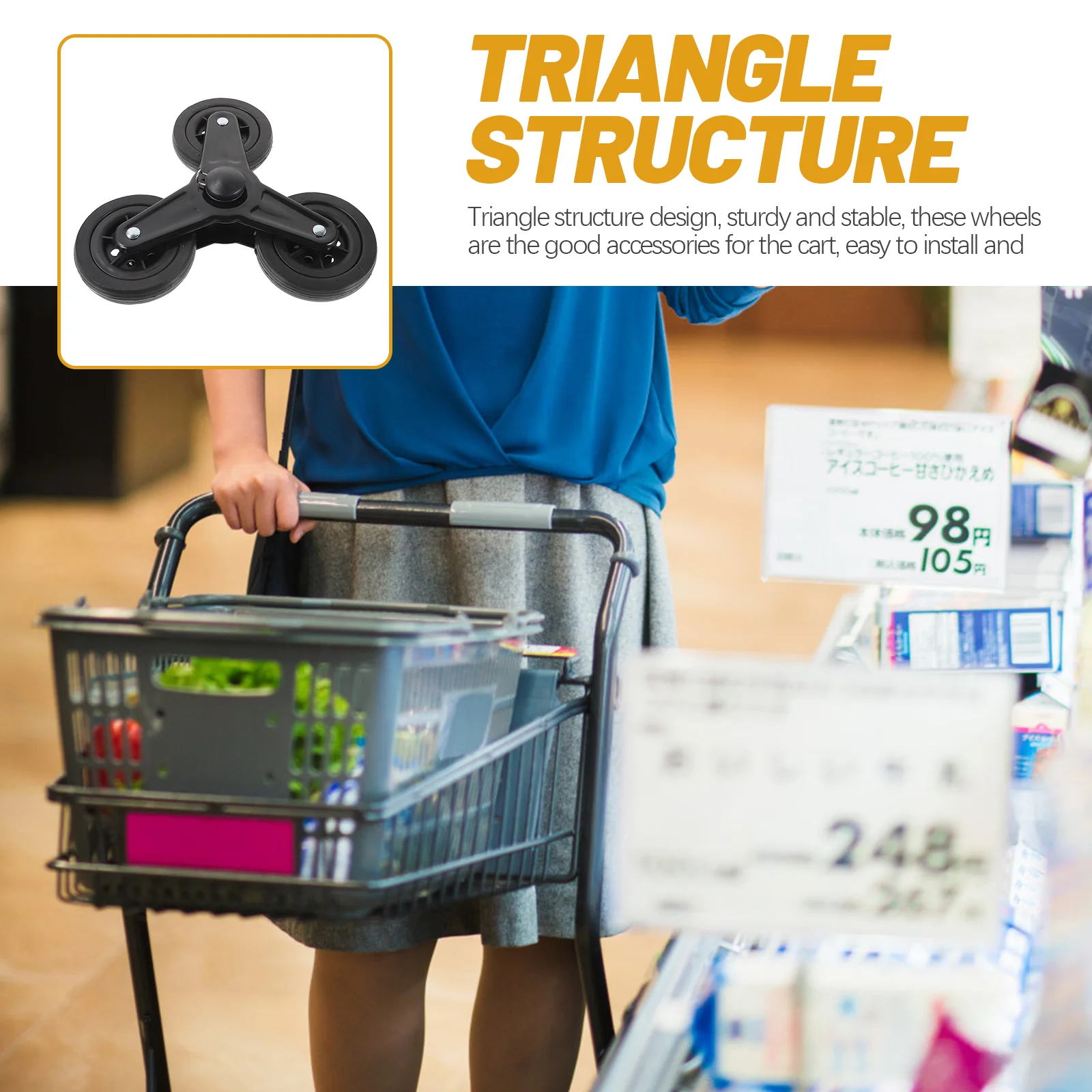 Triangular Vegetable Shopping Cart Swivel Caster Casters Stainless Steel Office