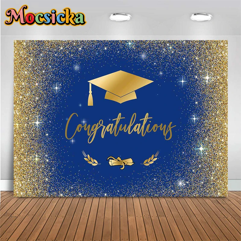 Mocsicka Graduation Background School Gold Bachelor Cap Party Decoration 2025 Student Graduate Photo Backdrop Photography Banner