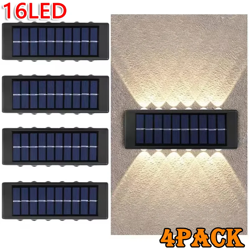 1~4Pcs Solar Wall Lights Outdoor 16LED Waterproof Lamp Up And Down Convex Lens Lighting For Garden Landscape Balcony Decoration