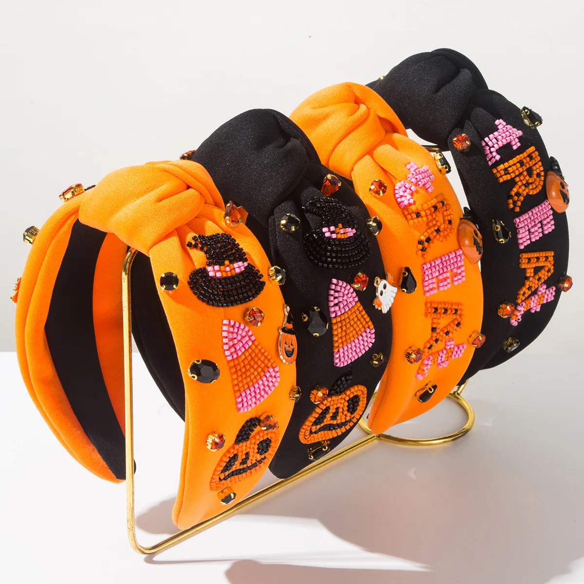 

Повязка на голову с элементами Хэллоуина, женские уникальные индивидуальные аксессуары в виде тыквы, украшения, праздничные аксессуары для волос