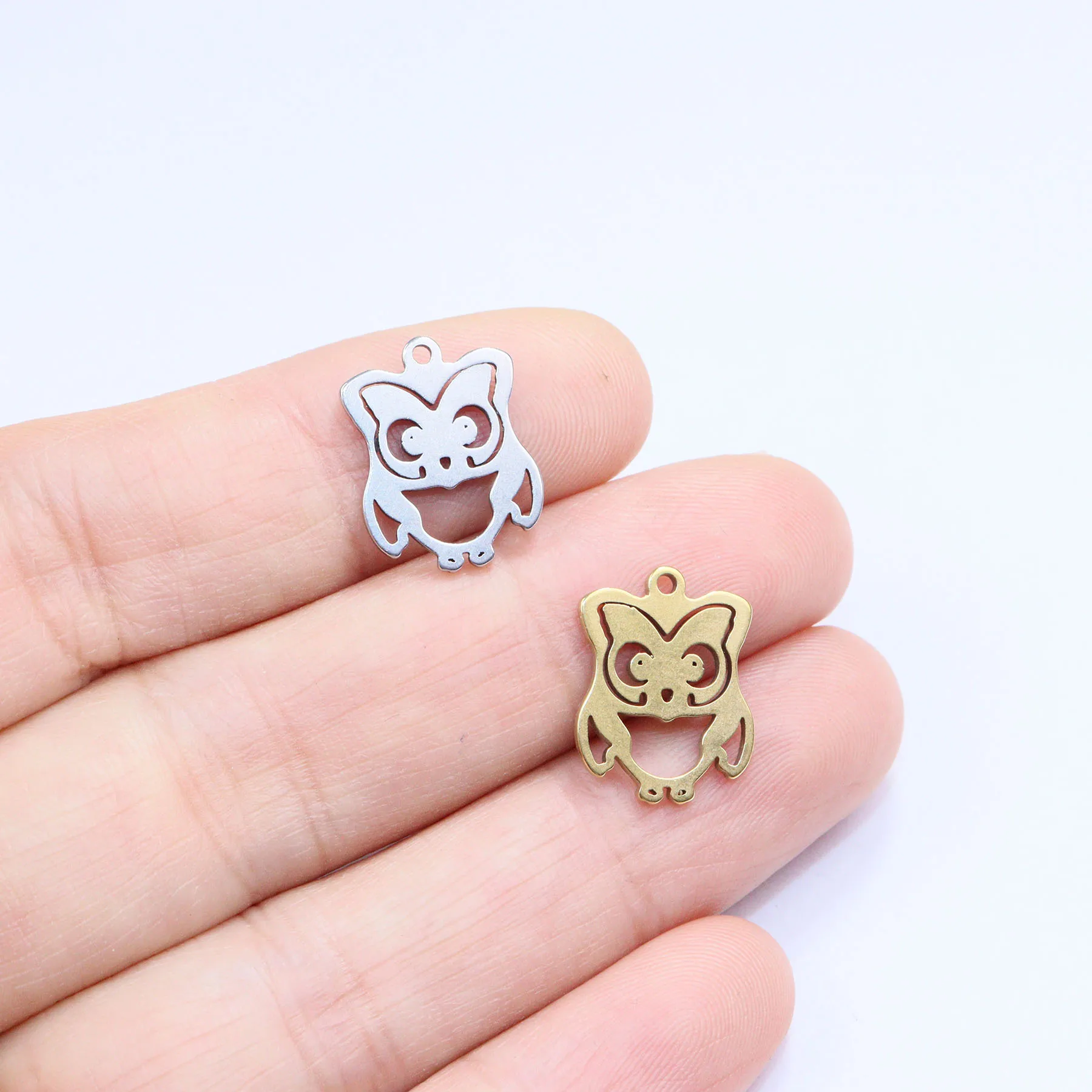 

10pcs Stainless SteeL Lovely Owl Fashion Jewelry Charms Pendant DIY Handcraft Waterproof Antiallergic Vacuum Plate