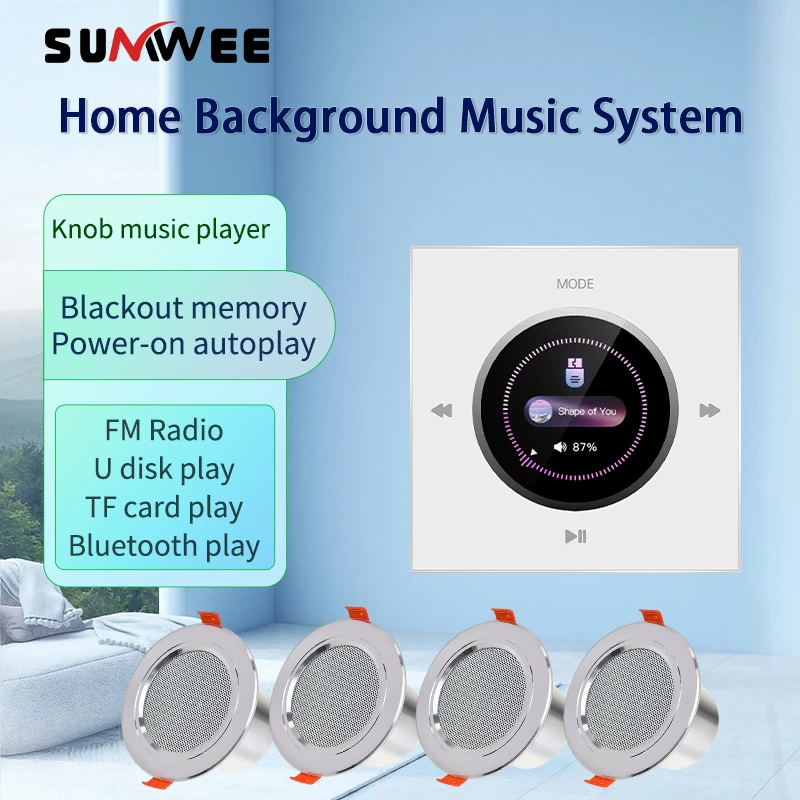 Mini Home Music Player Bluetooth Background Music Control System Audio Panel sound Built-In Wall Amplifier ceiling speaker radio