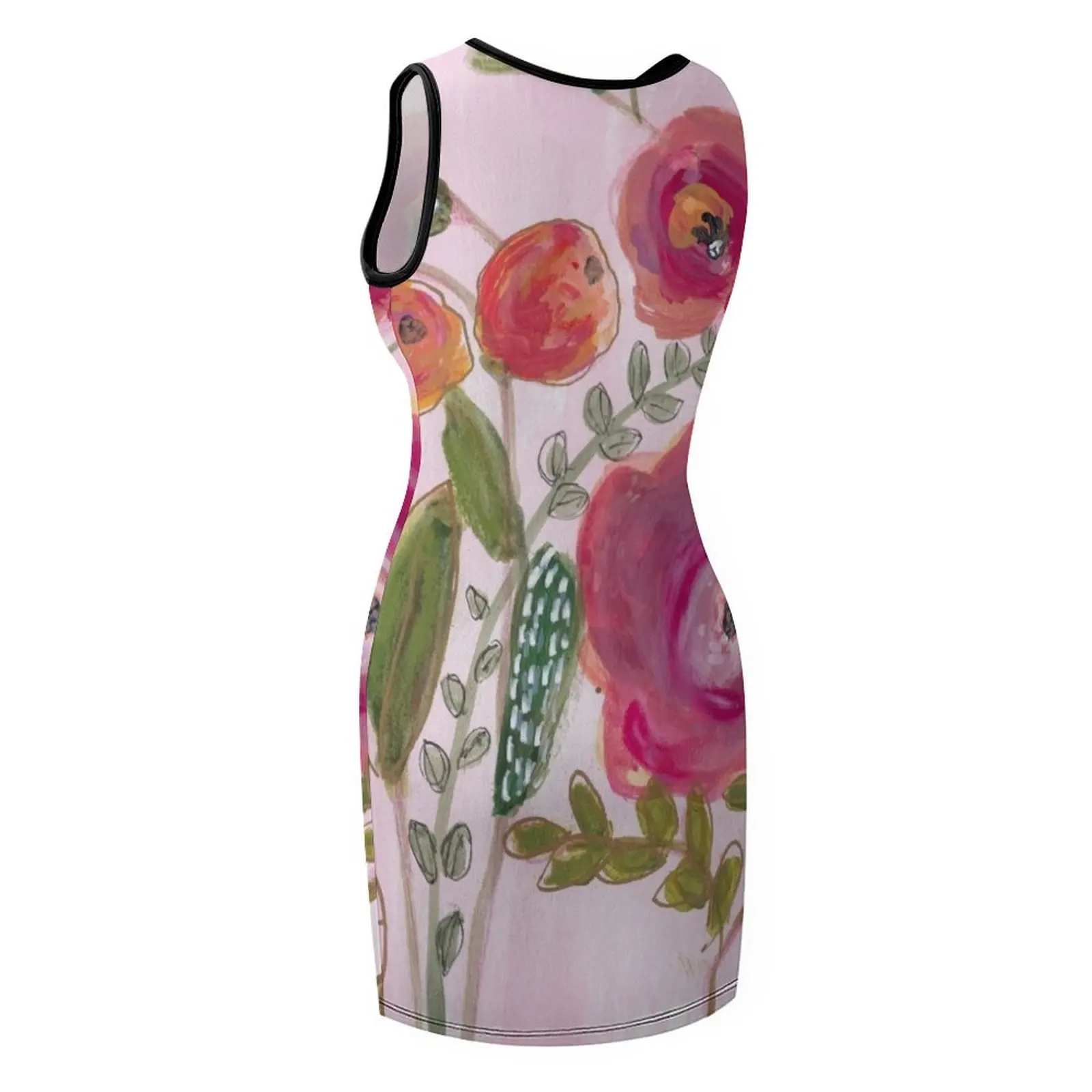 Pink Floral Art Print Sleeveless Sundress Dresses for wedding party clothes for women Beachwear Female clothing