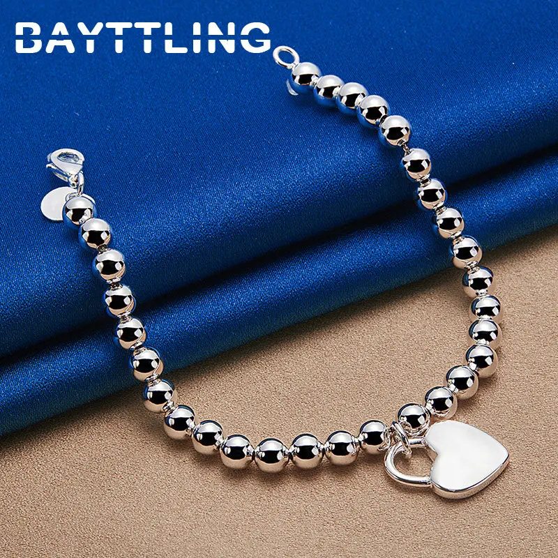 

Charm 6MM Bead Chain 925 Sterling Silver Heart Lock Bracelet For Women Wedding Party Girlfriend Fashion Jewelry Accessories
