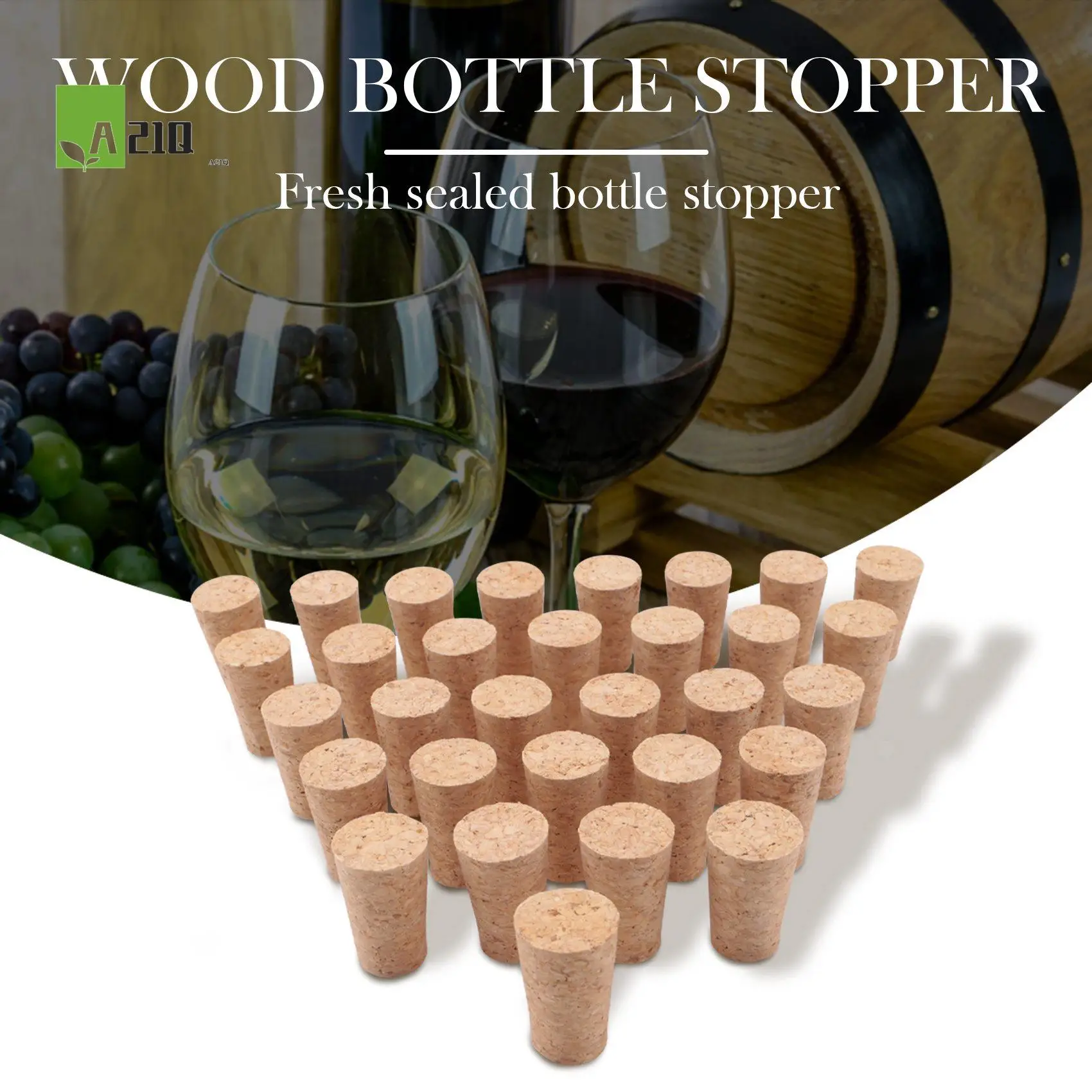 A21Q-tapón de botella de madera, corchos de madera suave, tapón de botella de cerveza de madera de corcho cónico para hacer vino artesanal, para botella de vino