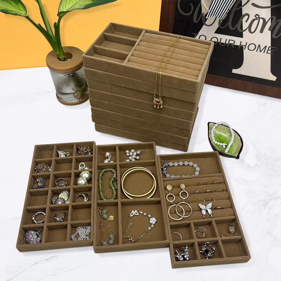 Flocking Jewelry Box, Brown Color, Elegant Storage