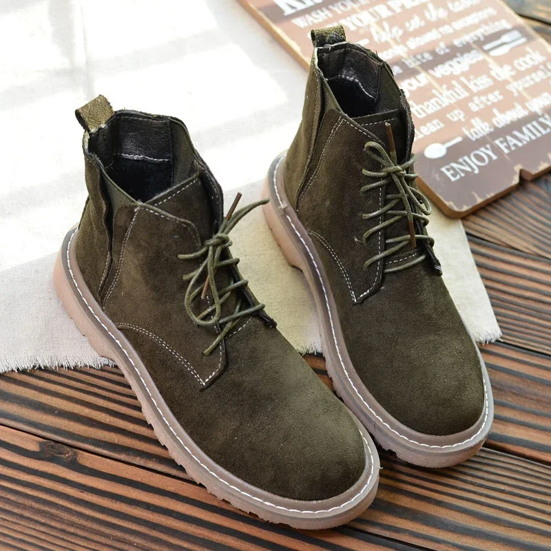 British Style Retro Suede Round Head Women Boots Booties College Wind Simple Versatile Flat Shoes Fashion Casual Single  Shoes