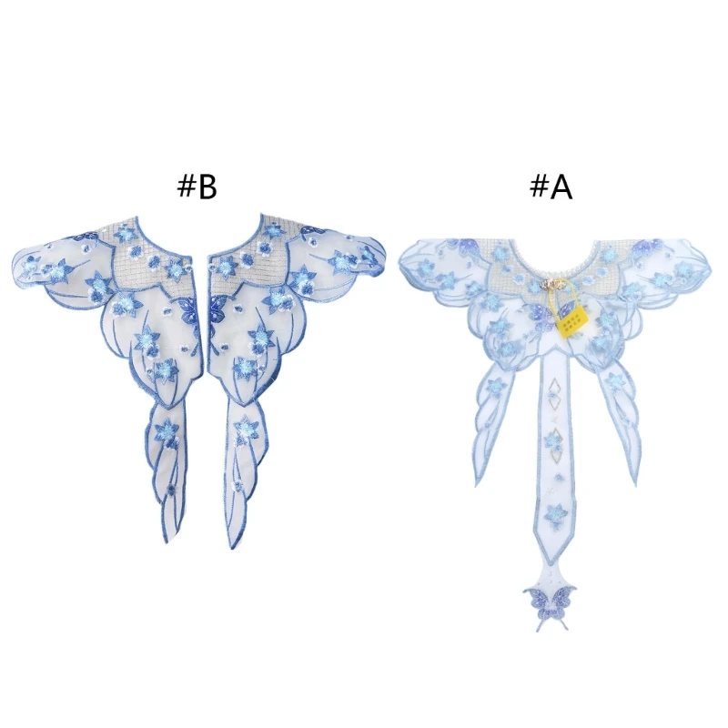 Fashion Detachable Fake Collar Pearls Beaded Shawl Wrap Chinese Embroidery Floral Butterfly Necklace Lightweight Capelet