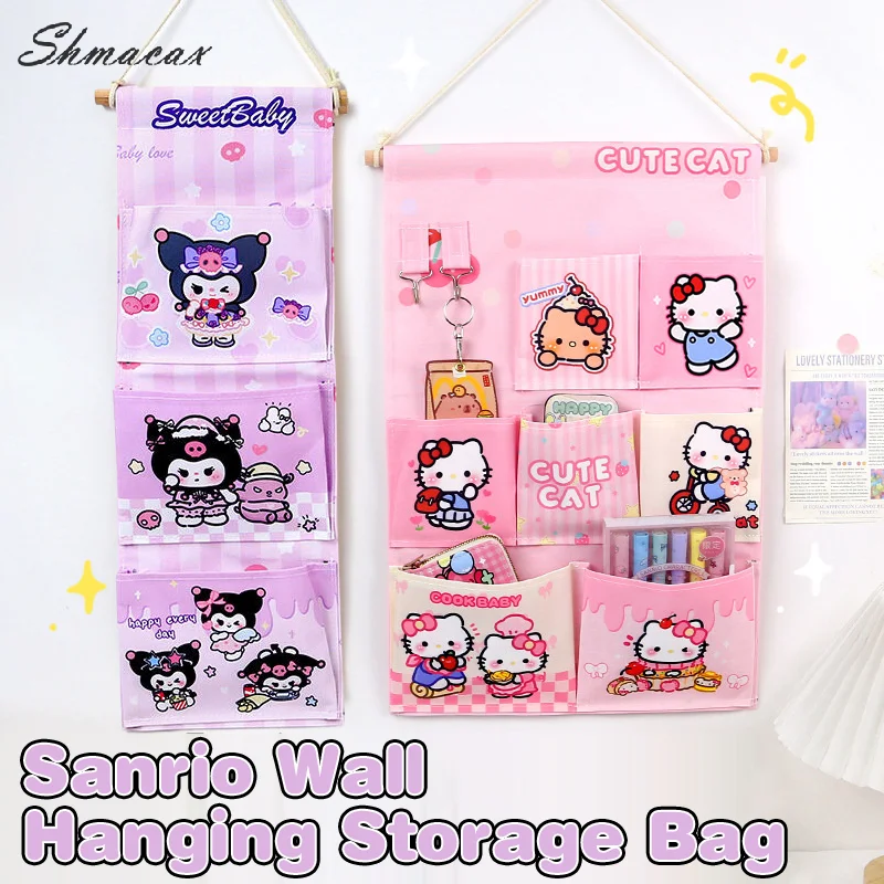 Sanurgente-Sac de rangement mural Hello Kitty, sac multi-compartiments, sac divers Kawaii Kuromi Cinnamoroll