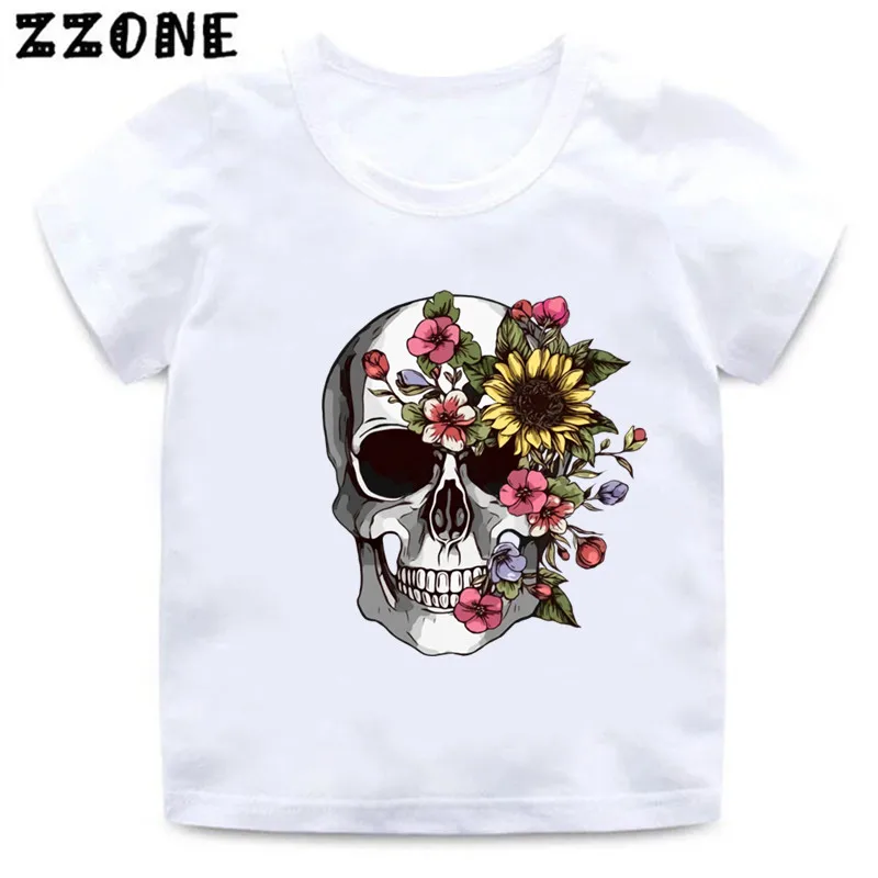 

Лидер продаж, модные детские футболки в стиле ретро с изображением сахарных цветов, черепа, панка, одежда для маленьких девочек, смешная футболка для мальчиков, детские топы, HKP5863