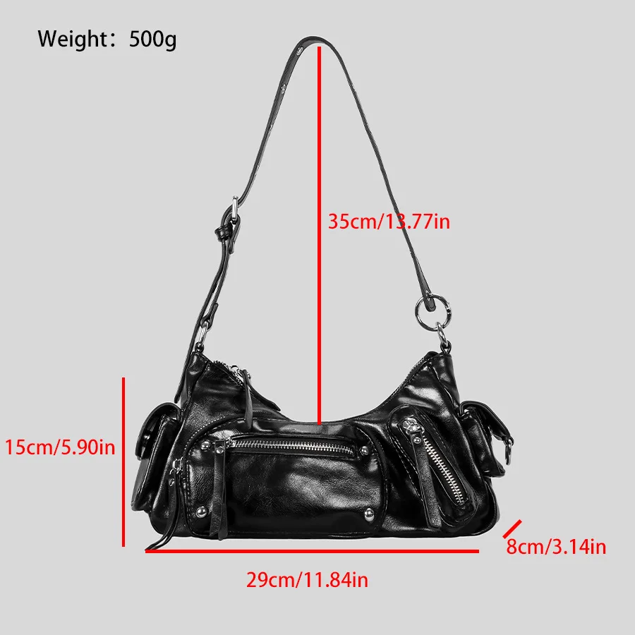 European and American Zipper Women's Luxury Designer Shoulder Bag Retro Rivet Underarm Machine Punk Wind Locomotive Bag