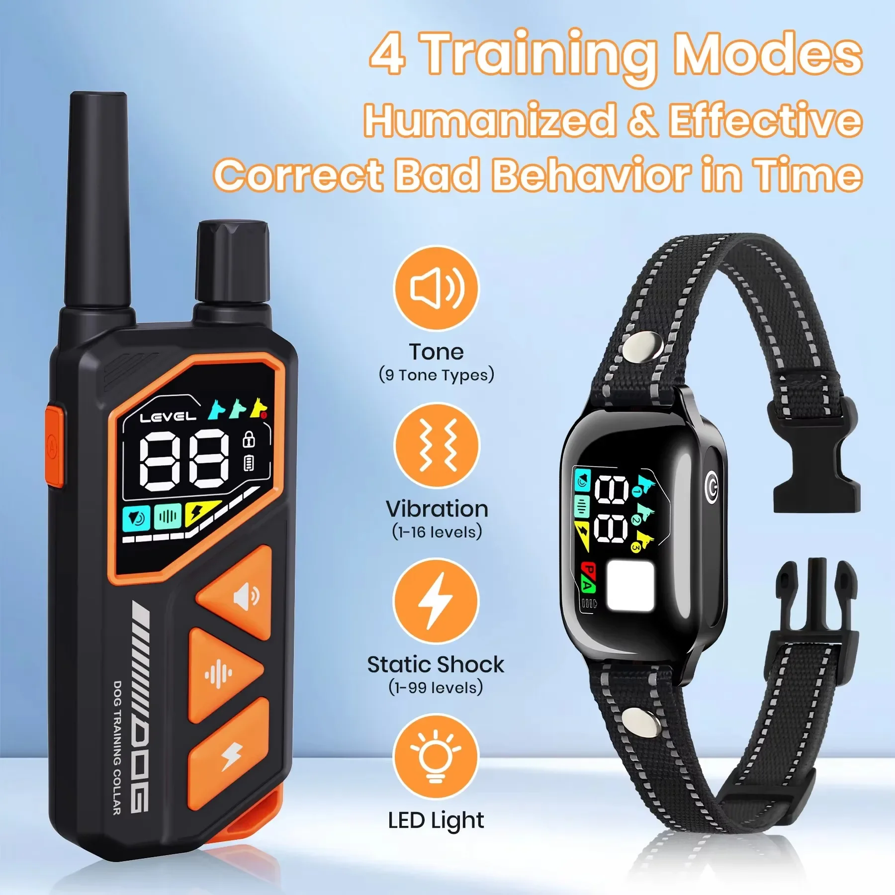 Smart 2-in-1 Dog Training Collar,3300FT Remote & Auto Anti-Bark,IPX7 Waterproof Rechargeable,4 Modes with Beep Vibration Static