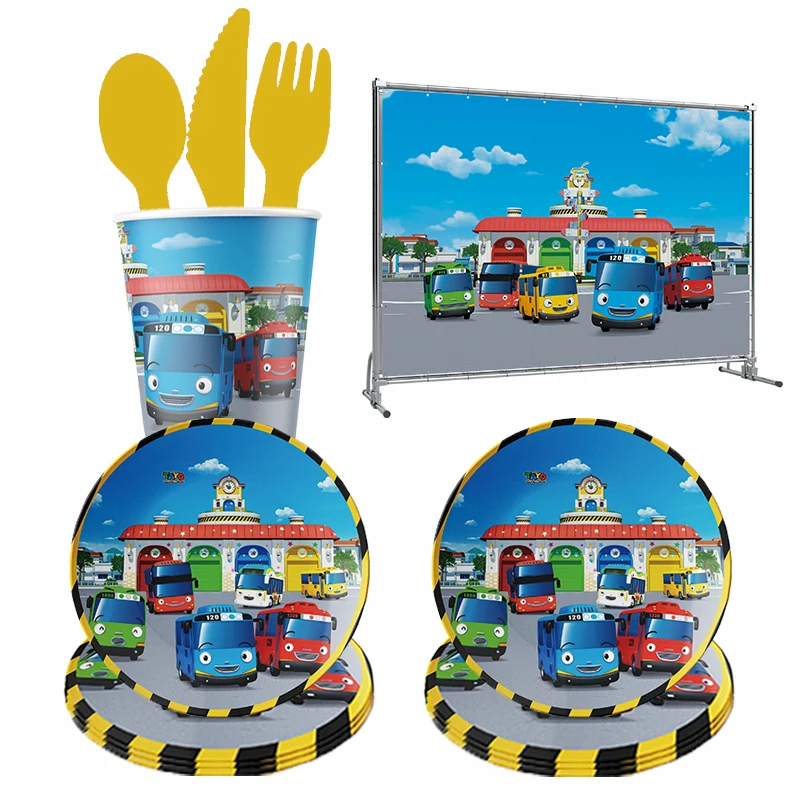 

Tayo The Little Bus Birthday Party Theme Kids Disposable Napkins Plates Toppers Tableware Baby Shower Party Decorations Balloons