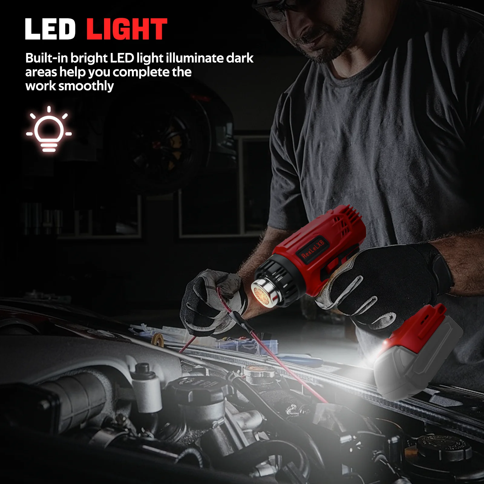 Cordless Heat Gun 50℃~550℃ Variable Temperature with LCD Digital Display Hot Air Gun for Milwaukee 18V Battery (No Battery)