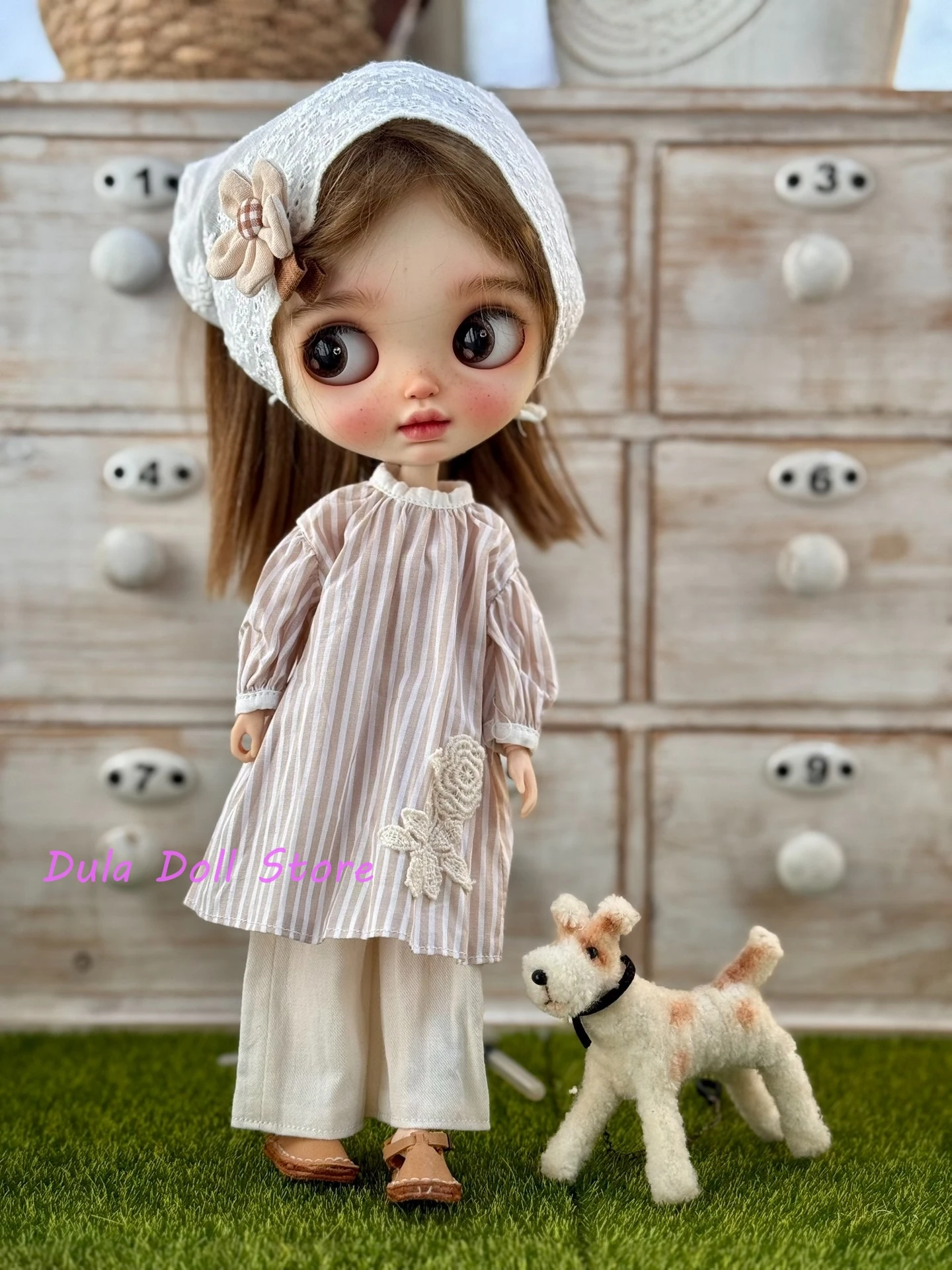 

Одежда для кукол Dula: платье для Blythe, Landoudou, Landazz, ob24, ob22, Azone Doll, в ретро-литературном стиле, полосатое платье в лесном стиле.