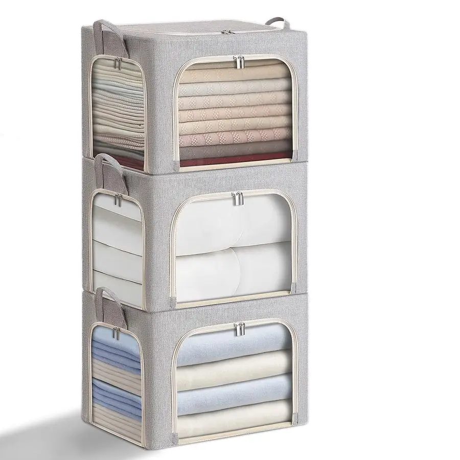 

Контейнеры для хранения одежды с 3-сторонними отверстиями на молнии и толстым металлическим каркасом, штабелируемый усилитель, складные контейнеры для хранения одежды с крышкой, линия