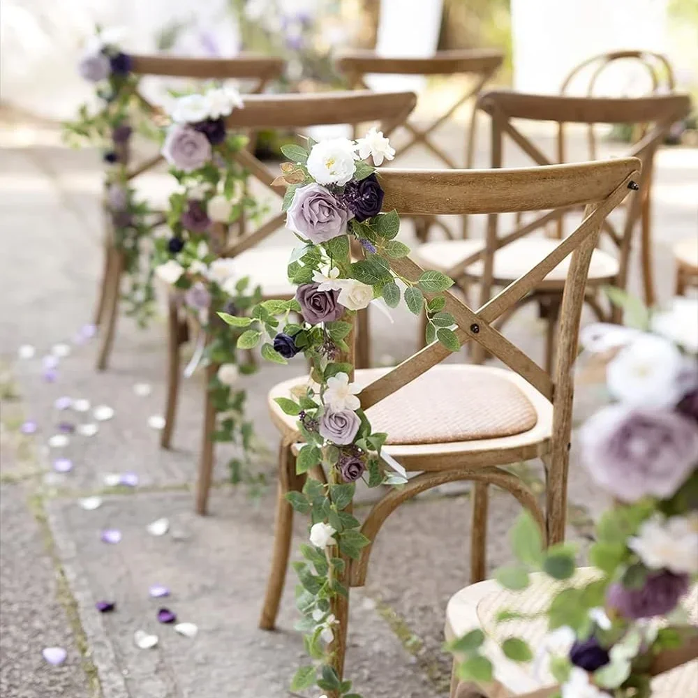 

2/6PCS Wedding Chair Decor Aisle Floral Artificial Flowers Arrangement Hanging Chair Back Rose For Ceremony Reception