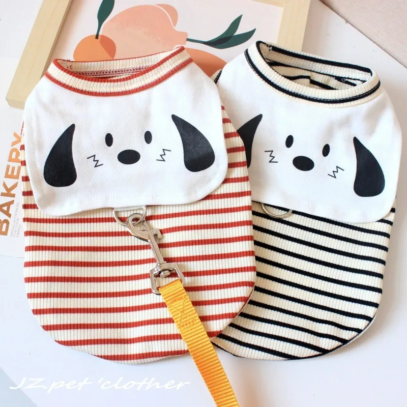 

Black Striped Puppy Vest Summer New Dog Clothes Maltese Soft Pullover Bichon Frise Leashable T-Shirt Pet Two Leg Clothes