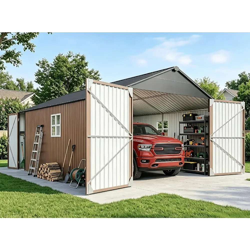 12x20x9.3FT Metal Storage Shed Outdoor Large Garage Shed Garden Tool with Double Lockable Doors,Side Door & Windows Heavy Duty
