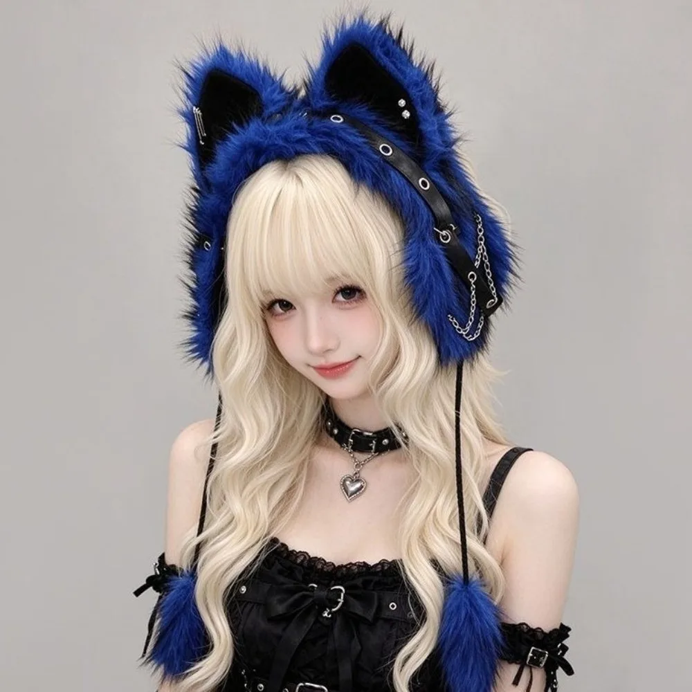 Dark Style Y2K Gothic Cat Ear Earmuffs Cosplay Wind-proof Fluffy Earmuffs Headwear Thick Warm Faux Fur Ear Flaps Women