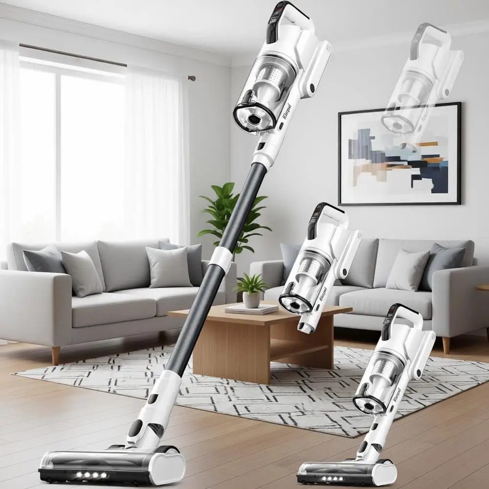 

Беспроводной вертикальный пылесос с двумя аккумуляторами, 140 минут работы, 600 Вт, 50 кПа, с функцией самостойания, идеально подходит для дома, пола, ковров и шерсти животных