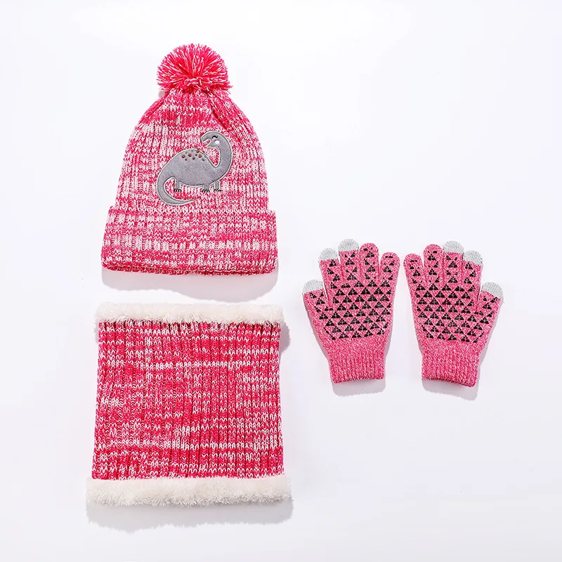 1-5Y Winter Thick Velve Warm Children Baby Knit Gloves Hat Scarf 3pcs Suit Outdoor Windproof Kids Muffler Cap Set for Boy Girl