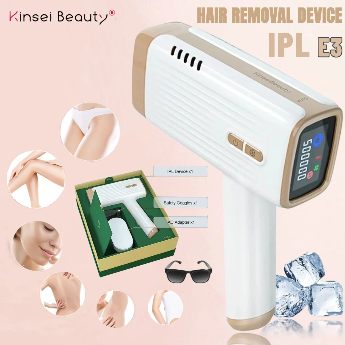 

E3 Ice Cooling IPL Laser Hair Removal Upgraded 500000Flashes Permanent Painless Hair Removal for Women Men Whole Body Treat