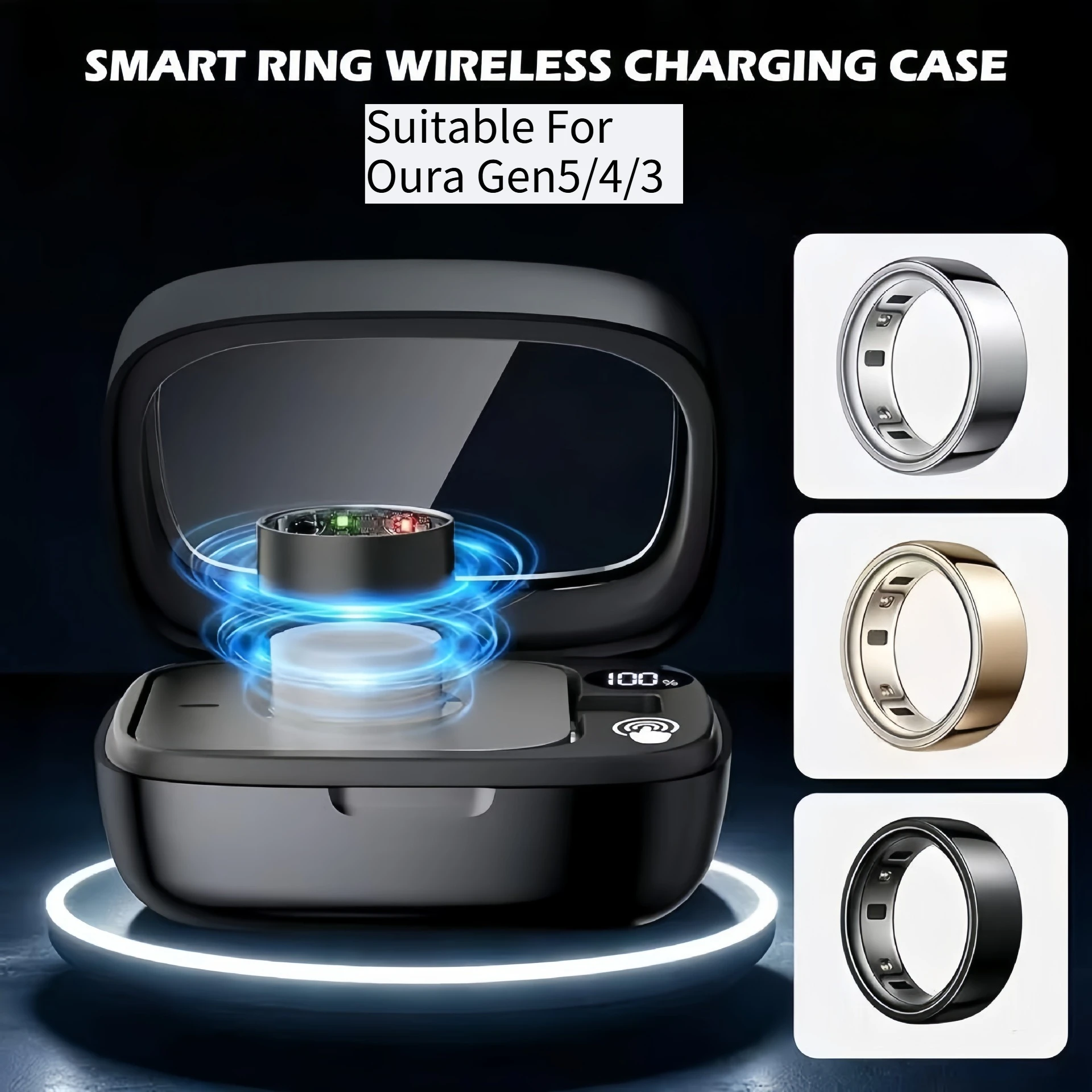 For Oura Ring 5/4/3 Smart Ring Charging Case 2000mAh Transparent Window Portable Outdoor Charger Storage Case