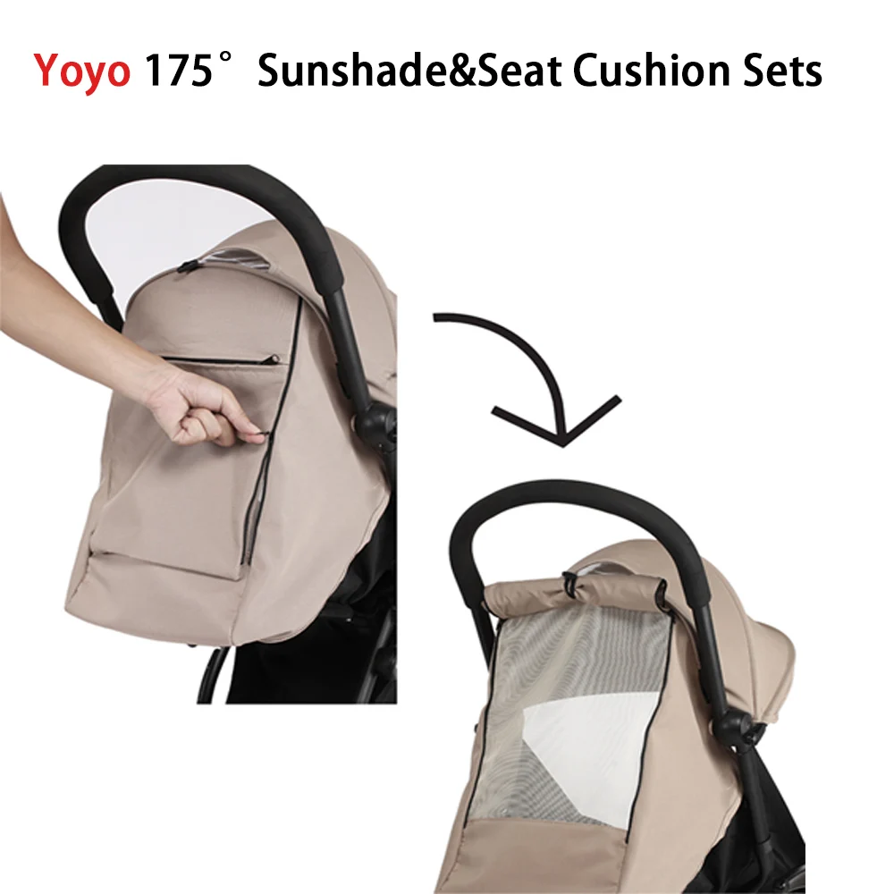 175° 2pcs/Set Sunshade&Cushion Thickening Breathable Canopy UPF50+ Cotton Mattress Yoyo/Yoyo2/Yoya Stroller Replacement Parts