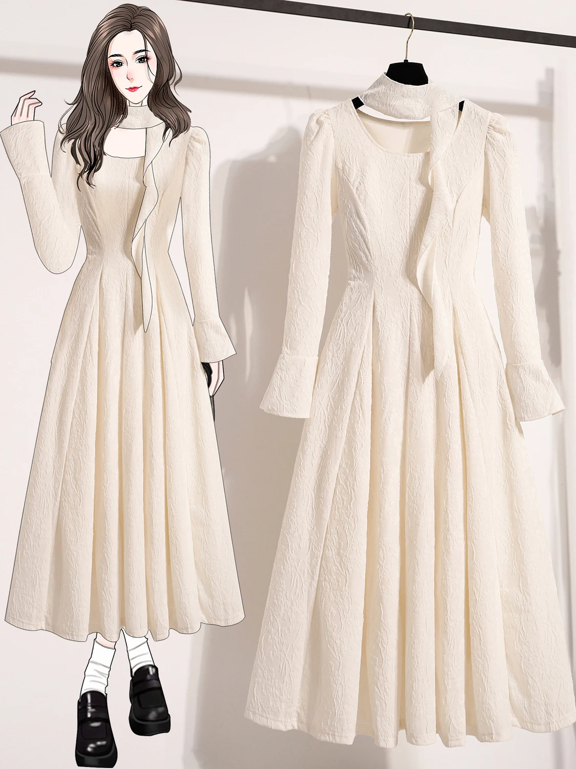 

Waist-Cinching A-Line Dress Women's plus Size Floral Embroidery Color Spring 2026 New High-End Feel Citywalk Dress