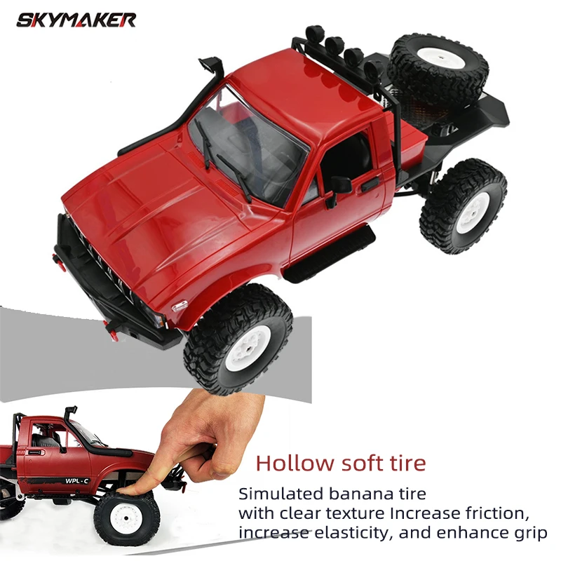WPL C14 1:16 2.4G 2CH 4WD Mini Off-road RC Semi-truck with Metal Chassis / TPR Tires / 15km/h 1/16 Rc Truck Cars