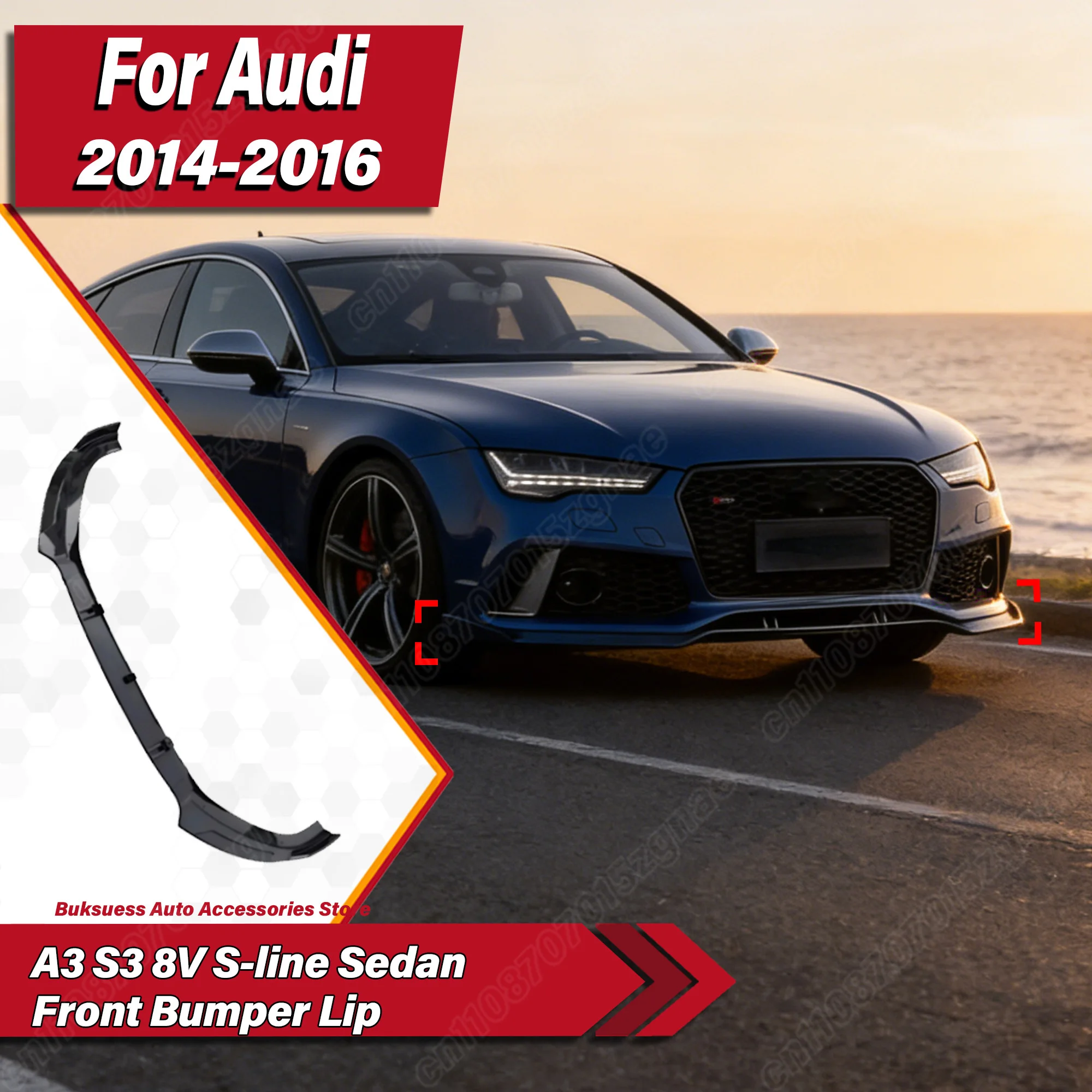 

For Audi A3 S3 8V S-line Sedan 2014 2015 2016 Automobile Front Bumper Lip Car Front Chin Spoiler ABS Decorate Modification Kit