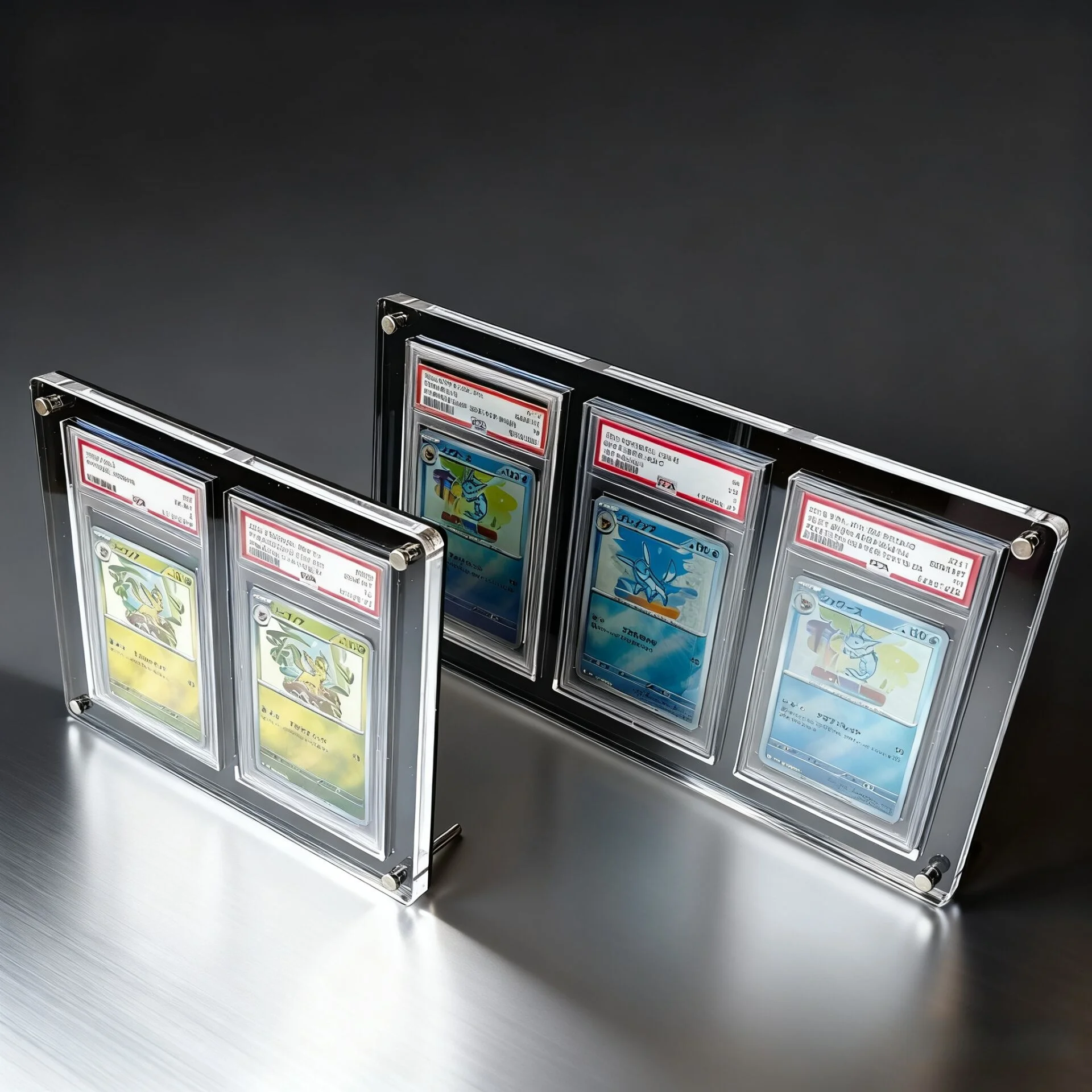 2-Slot Graded Card Stand Black Acrylic Display Holder for PTCG Rating Card YGO Trading Cards Crystal Clear Edges